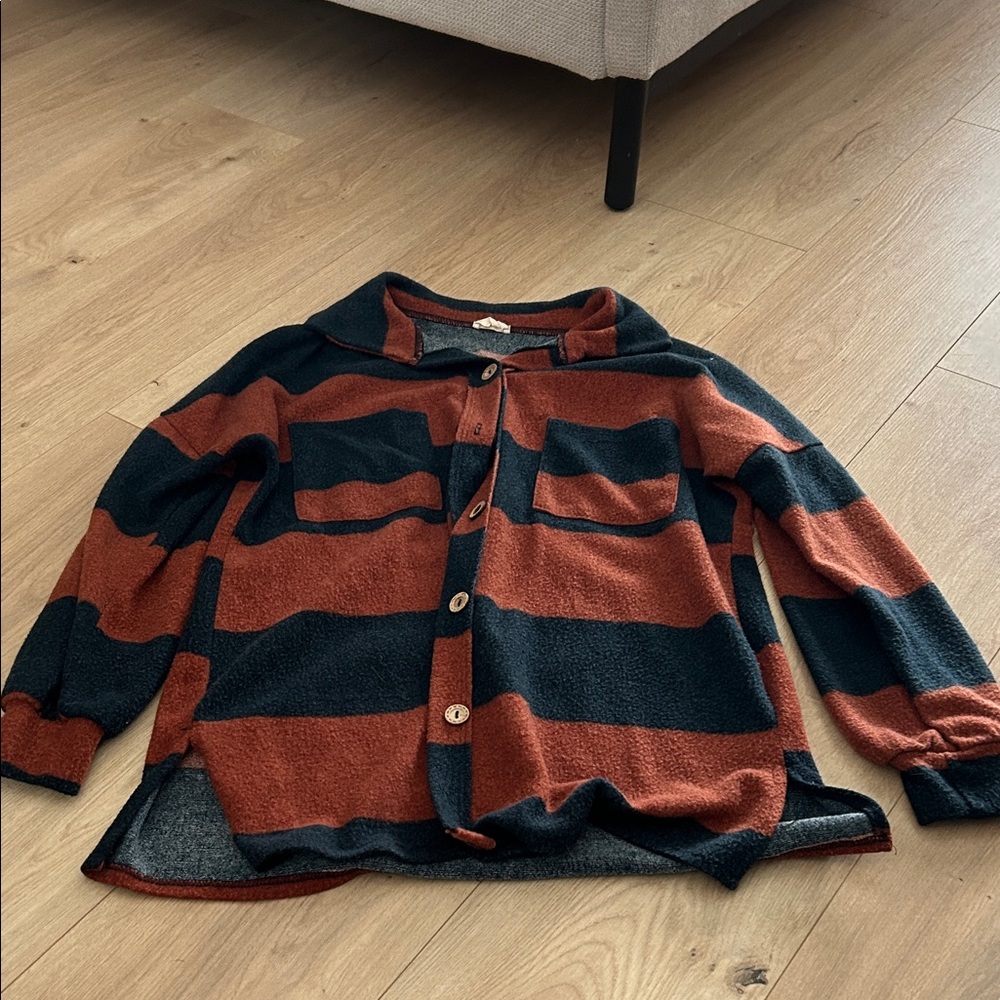 Lovely Melody Burnt Orange and Blue Striped Cardigan